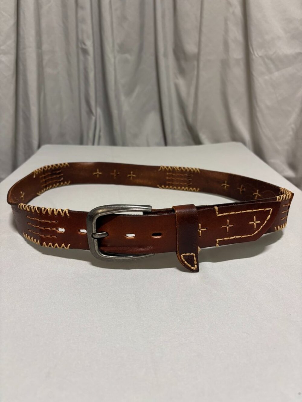 RARE -unisex- Bed Stu Teague 1.5" heavy LEATHER belt 36-41" waist, brown